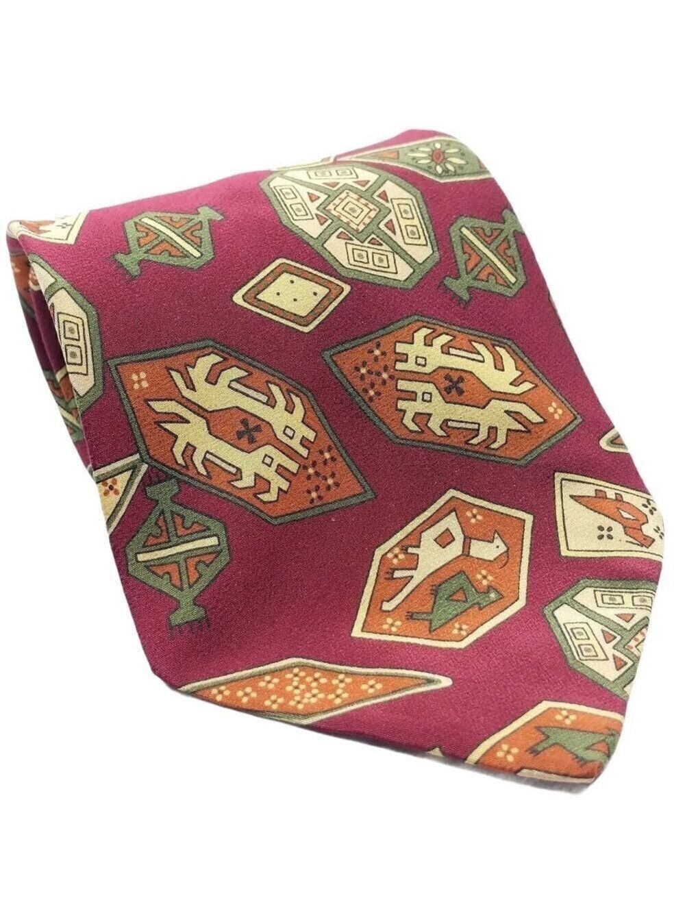 Christopher Hayes Red Ancient Aztec Print Silk Tie